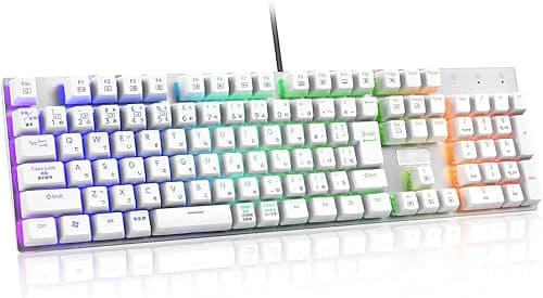 【日本語配列】e元素メカニカル式ゲーミングキーボード 赤軸・青軸を採用 フルサイズ109キー Type-C USB有線接続 全キー防衝突 RGB発光LEDバックライト付き Windows/Mac OS対応 オフィス/ゲーム用JP配列キーボード (赤軸・ホワイト)