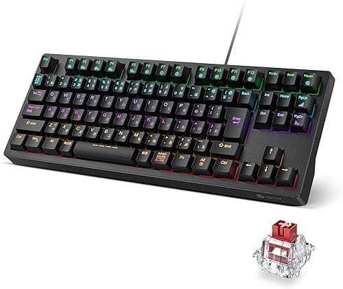 iClever ゲーミングキーボード テンキーレス 赤軸 メカニカル キーボード 日本語配列 有線 91キー 80%サイズ カスタマイズ 24種類 バックライト ゲーム/オフィス用 パソコンキーボード Windows対応 G06 (ブラック)